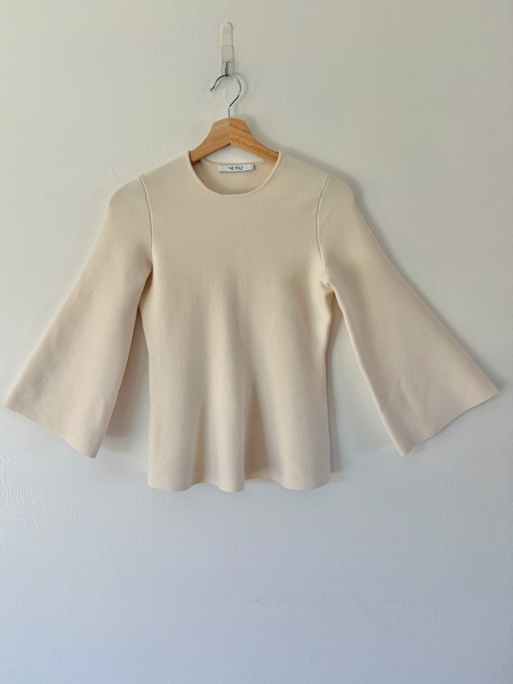 The Fold Cream Knit Wool Blend‎ Bell Sleeve Crewneck Sweater Size XS